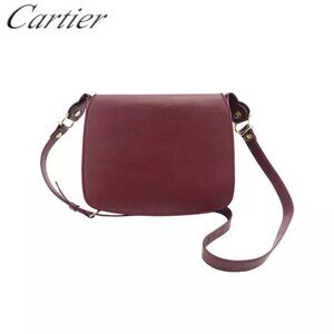 Cartier Shoulder Bag Mastline Bordeaux Leather Authentic Used